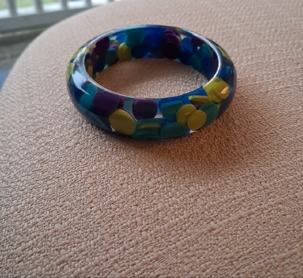 Sobral Blue, Purple & Yellow Resin Bangle Bracelet - Picture 15 of 16